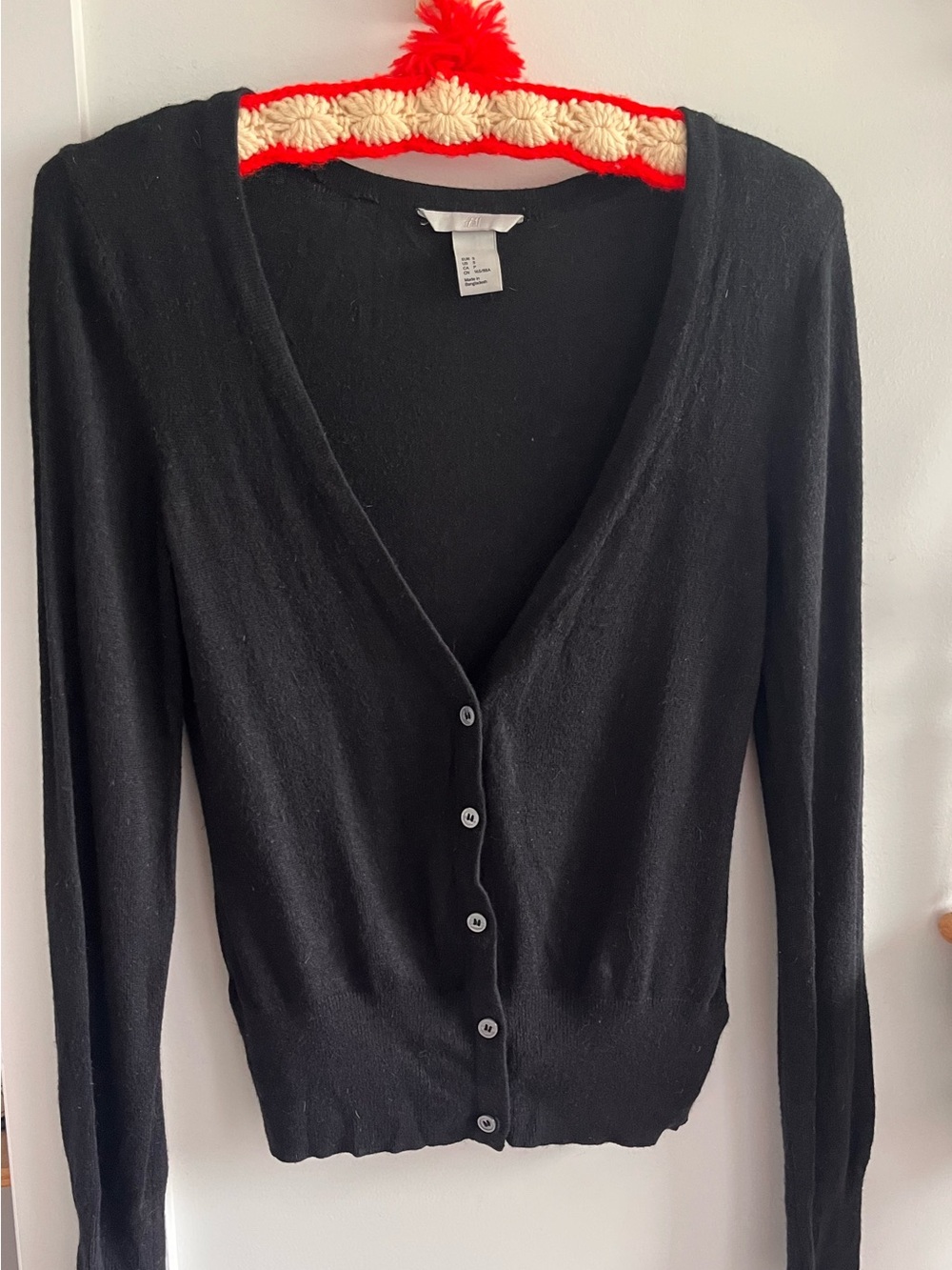 Black viscose angora blend cardigan